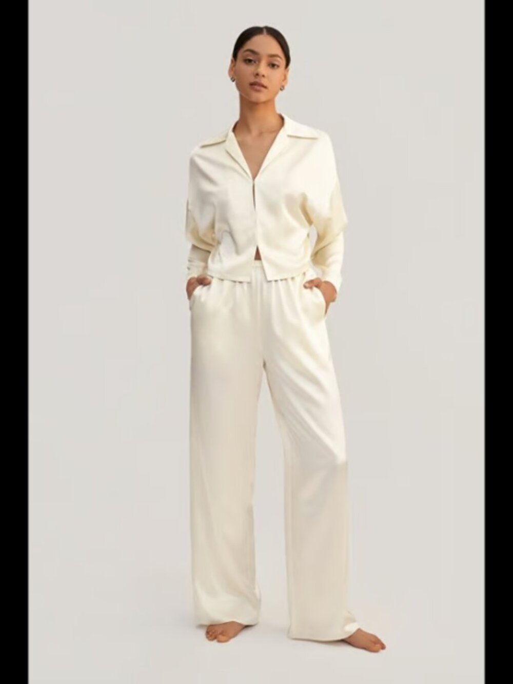 LILYSILK Jasmine 100% Silk Charmeuse Pajama Set Lily White S NWT - Picture 2 of 8